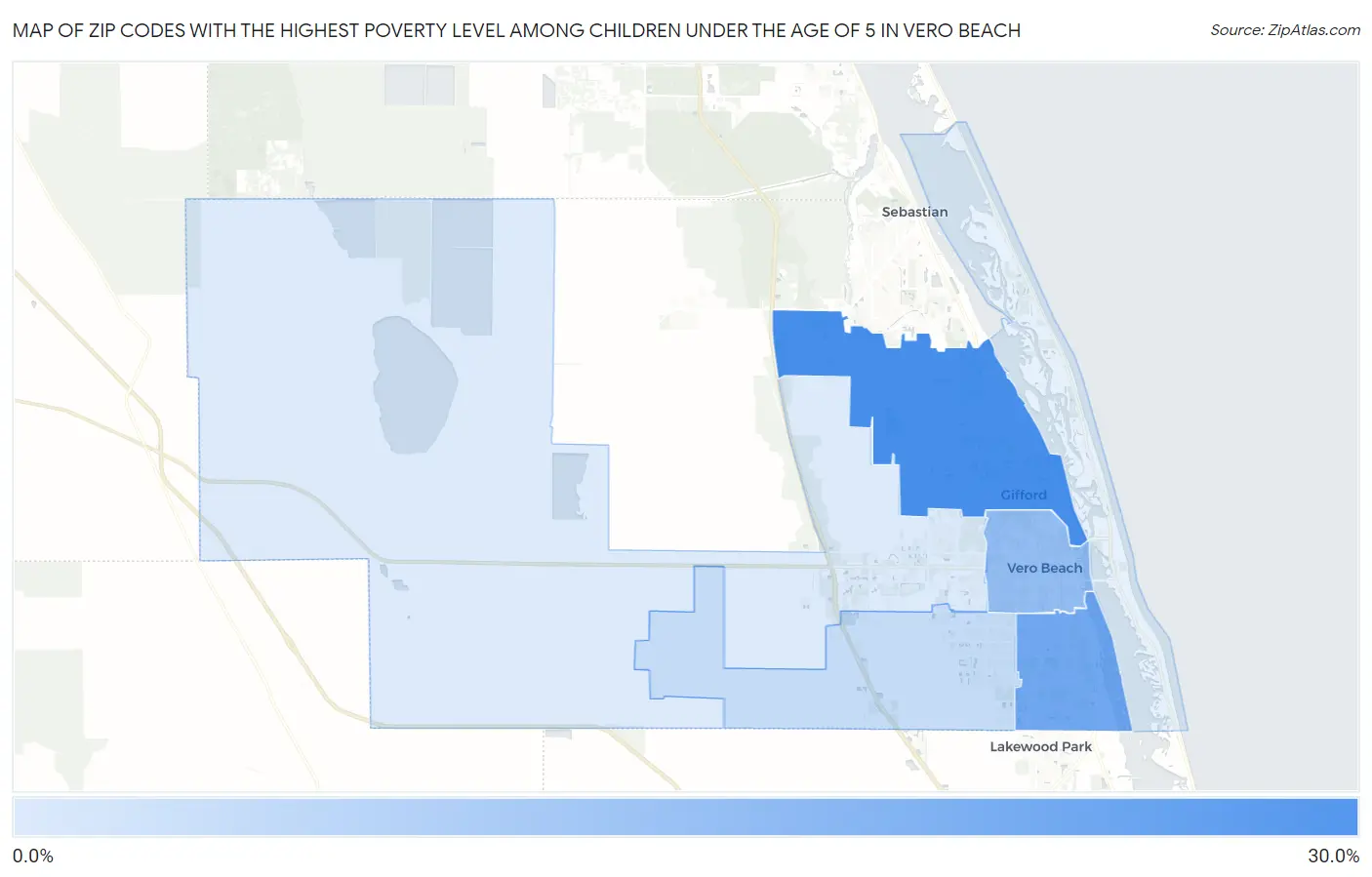 Zip Codes with the Highest Poverty Level Among Children Under the Age of 5 in Vero Beach Map