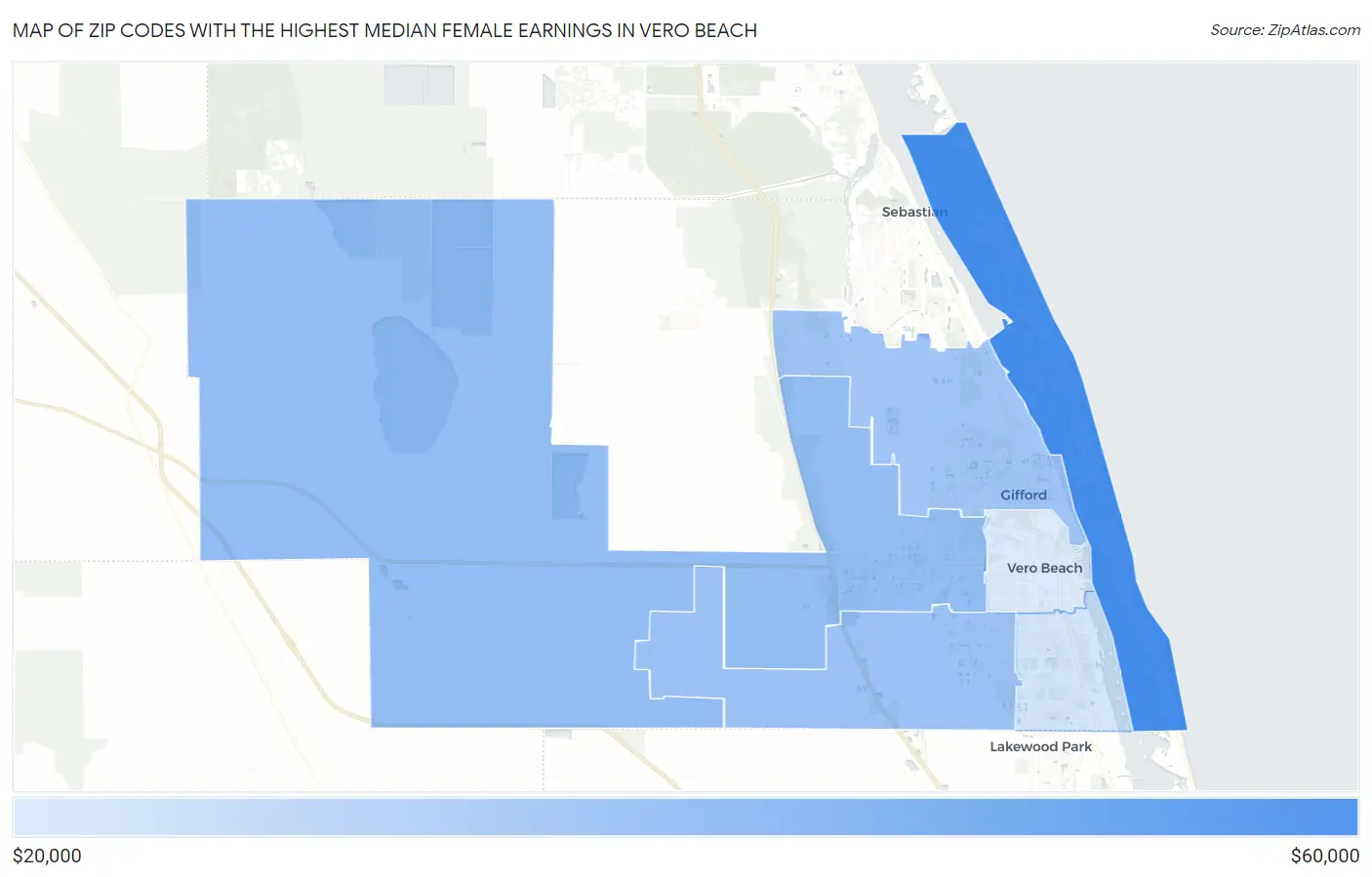Zip Codes with the Highest Median Female Earnings in Vero Beach Map