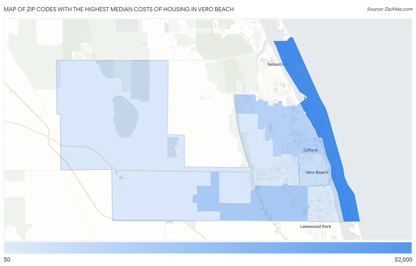 Zip Codes with the Highest Median Costs of Housing in Vero Beach Map