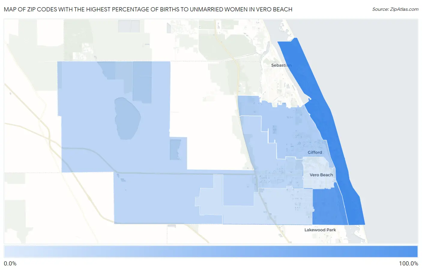 Zip Codes with the Highest Percentage of Births to Unmarried Women in Vero Beach Map