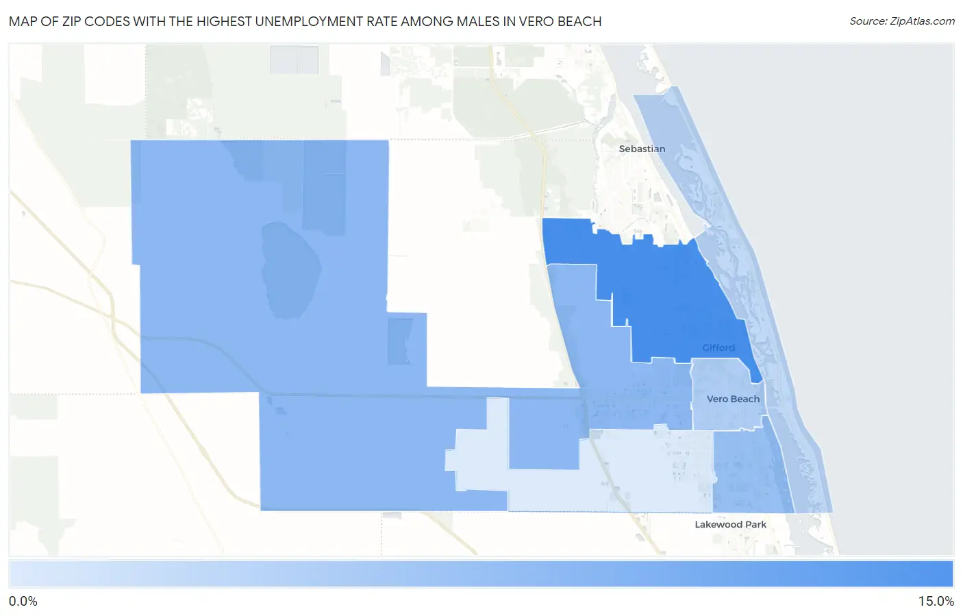 Zip Codes with the Highest Unemployment Rate Among Males in Vero Beach Map