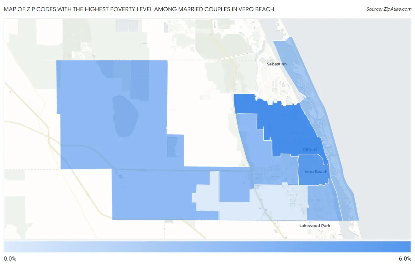Zip Codes with the Highest Poverty Level Among Married Couples in Vero Beach Map