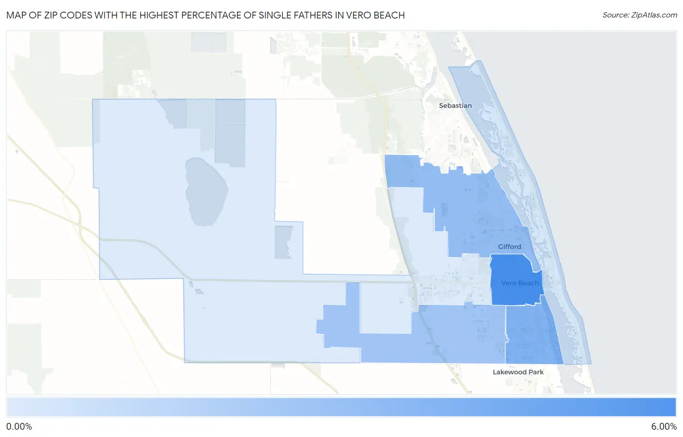 Zip Codes with the Highest Percentage of Single Fathers in Vero Beach Map
