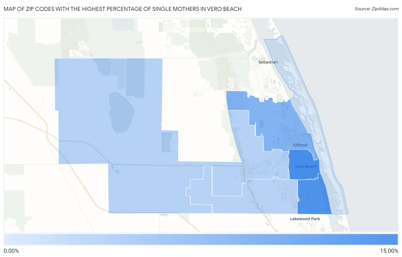 Zip Codes with the Highest Percentage of Single Mothers in Vero Beach Map