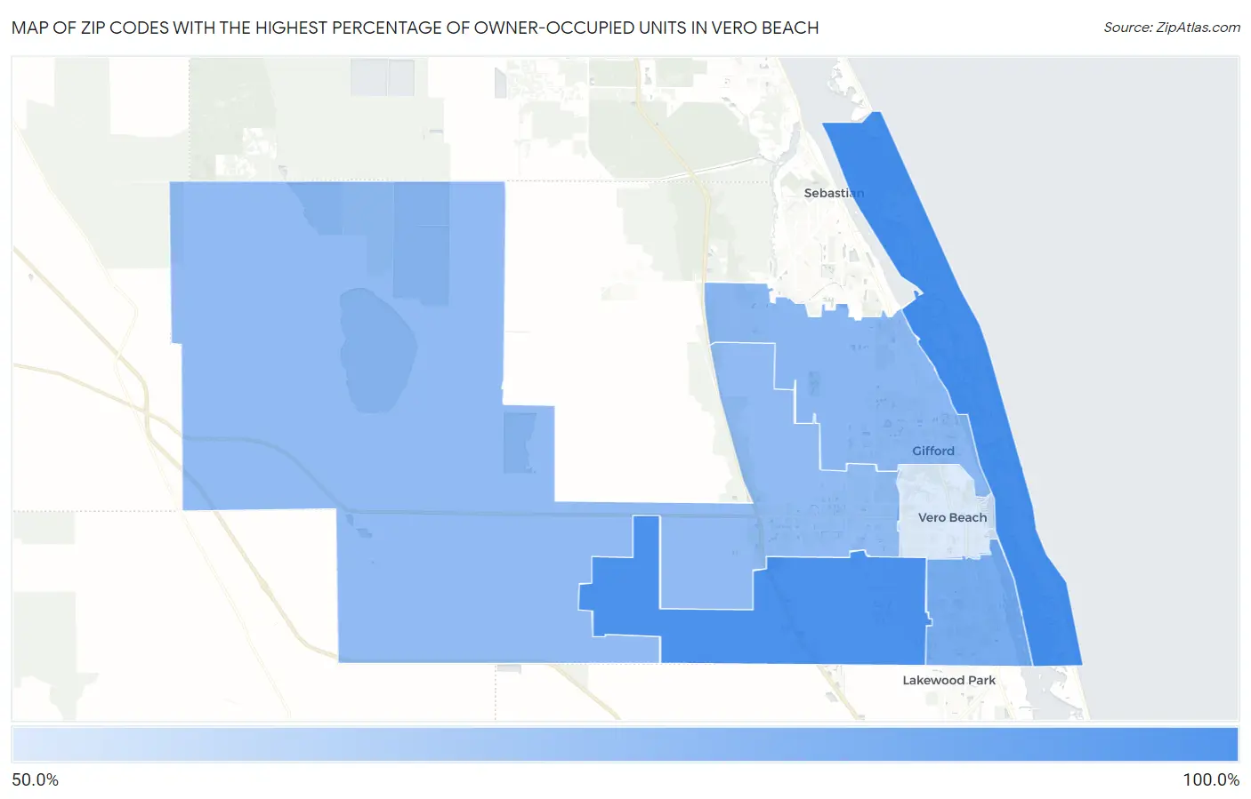 Zip Codes with the Highest Percentage of Owner-Occupied Units in Vero Beach Map