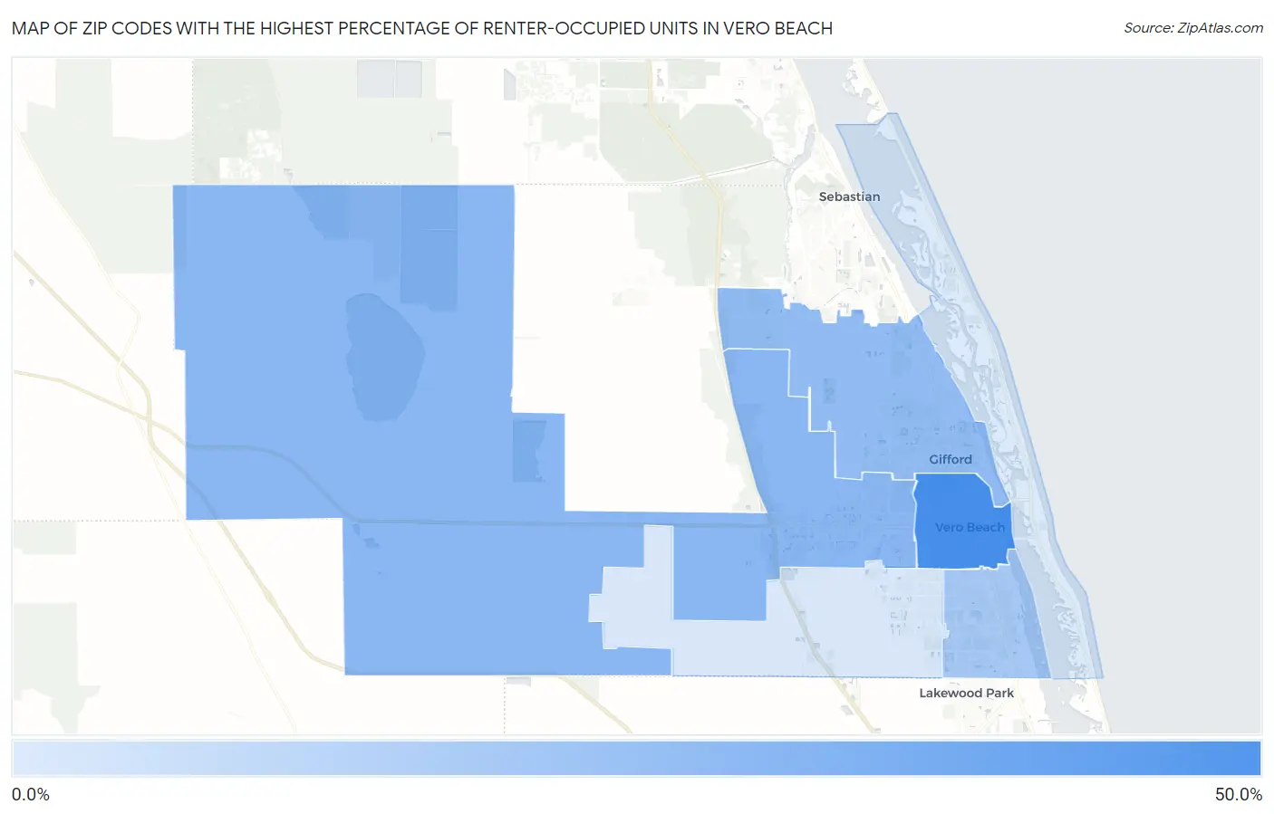 Zip Codes with the Highest Percentage of Renter-Occupied Units in Vero Beach Map