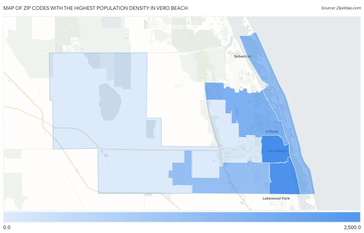 Zip Codes with the Highest Population Density in Vero Beach Map