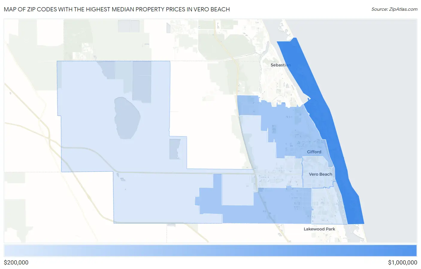 Zip Codes with the Highest Median Property Prices in Vero Beach Map