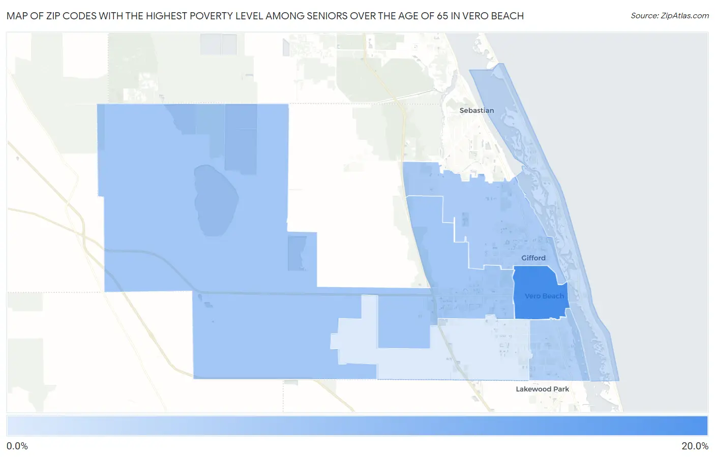 Zip Codes with the Highest Poverty Level Among Seniors Over the Age of 65 in Vero Beach Map
