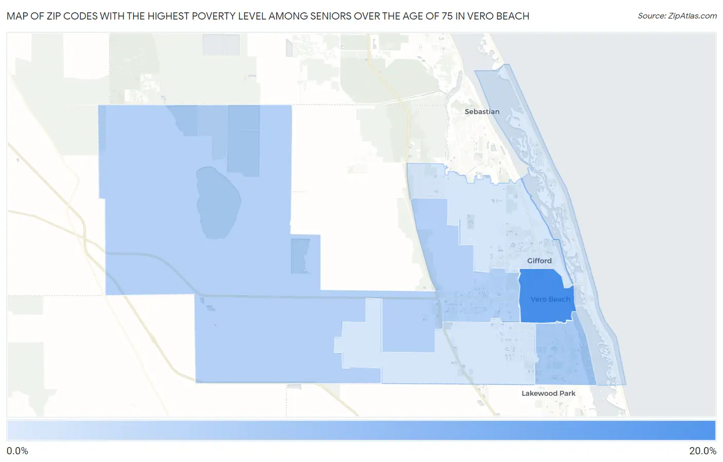 Zip Codes with the Highest Poverty Level Among Seniors Over the Age of 75 in Vero Beach Map