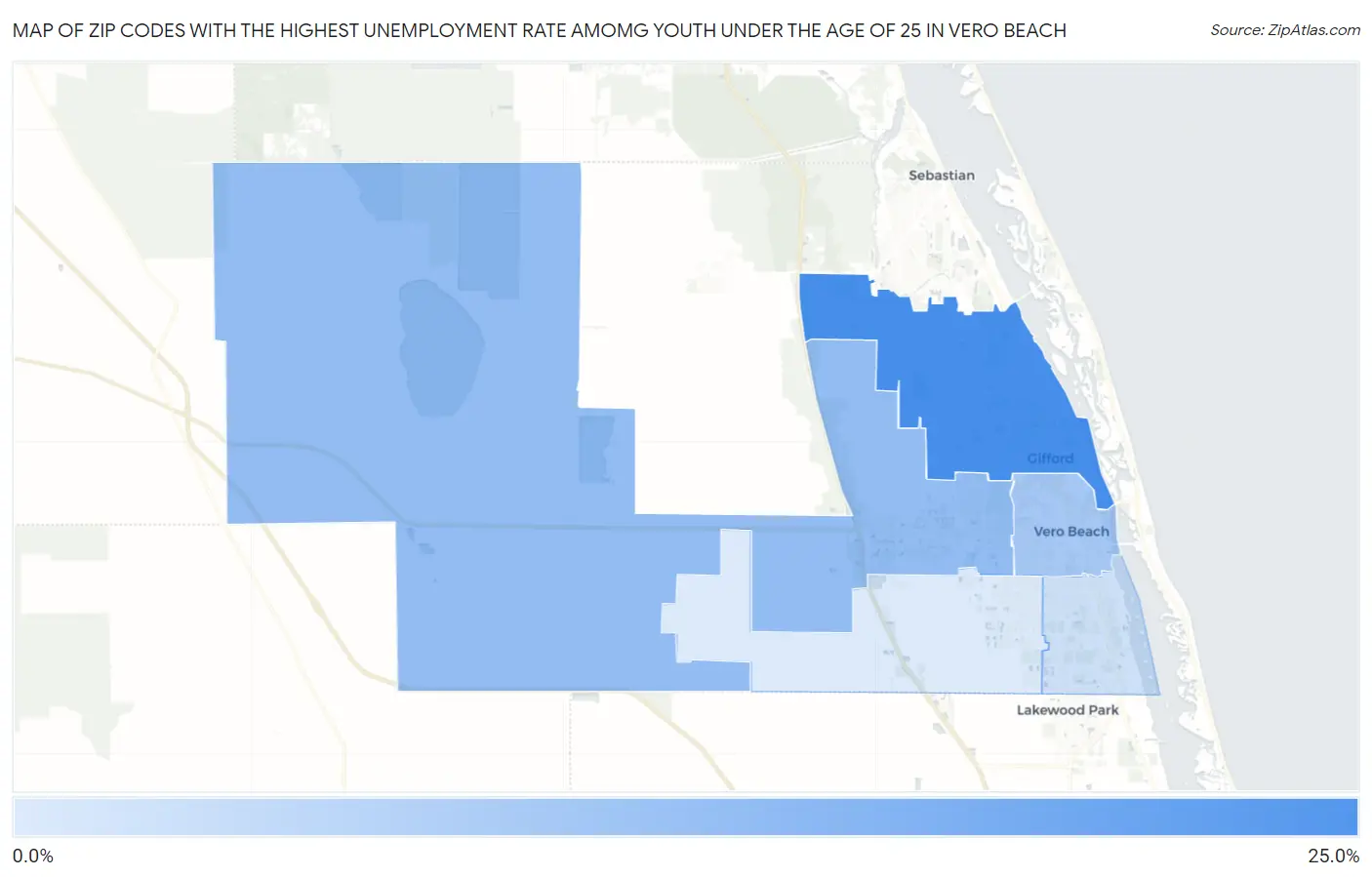 Zip Codes with the Highest Unemployment Rate Amomg Youth Under the Age of 25 in Vero Beach Map