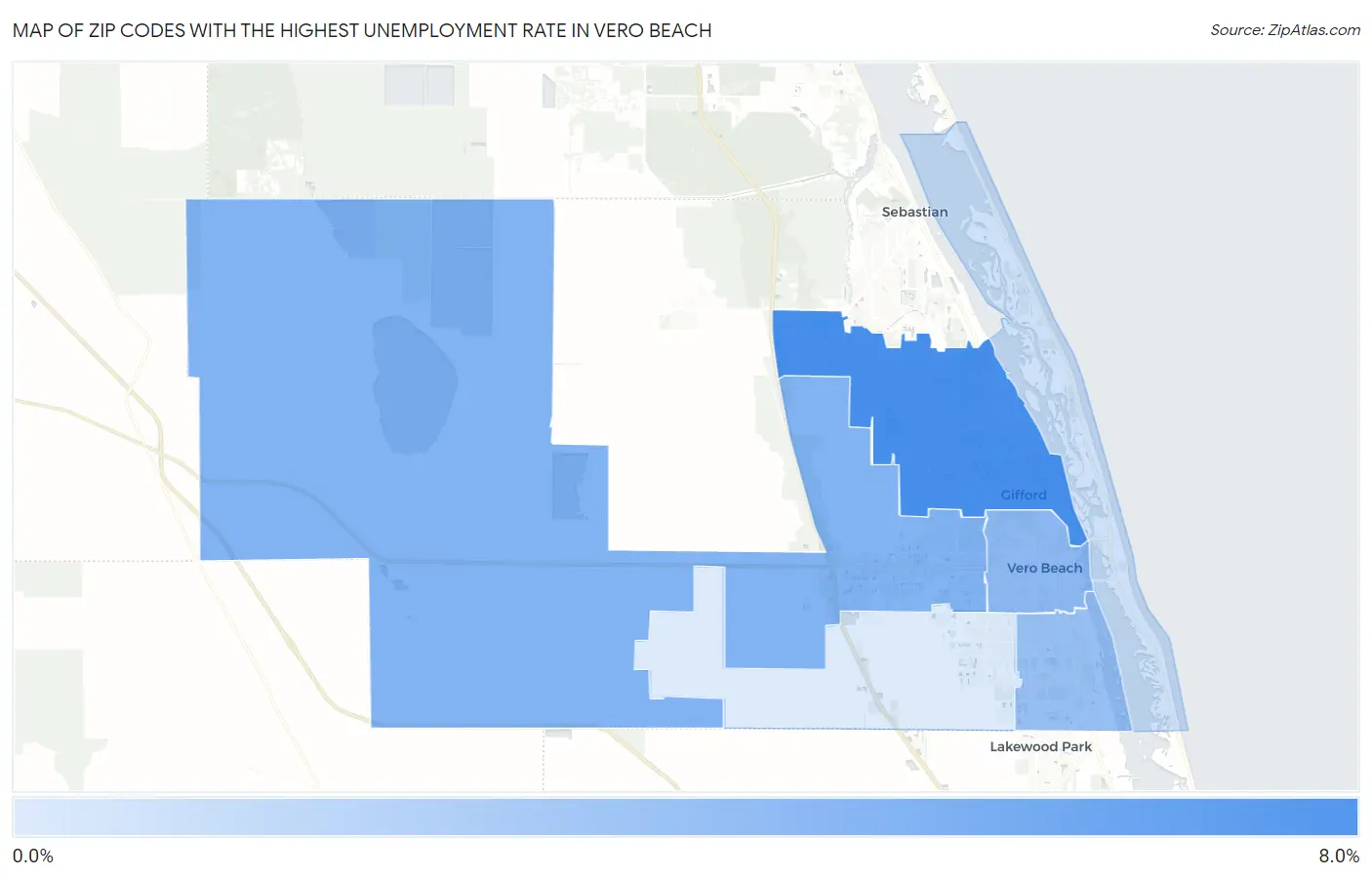 Zip Codes with the Highest Unemployment Rate in Vero Beach Map