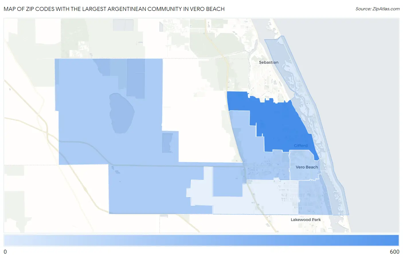 Zip Codes with the Largest Argentinean Community in Vero Beach Map