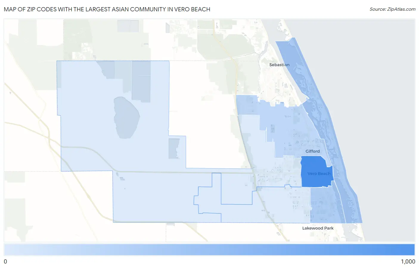Zip Codes with the Largest Asian Community in Vero Beach Map