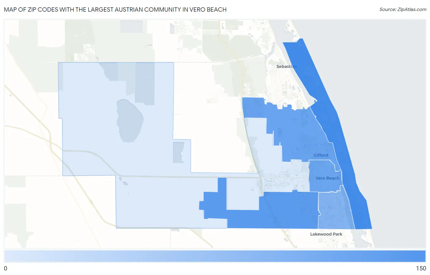 Zip Codes with the Largest Austrian Community in Vero Beach Map