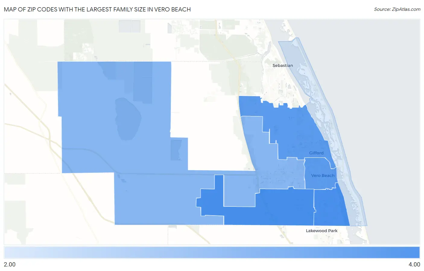 Zip Codes with the Largest Family Size in Vero Beach Map