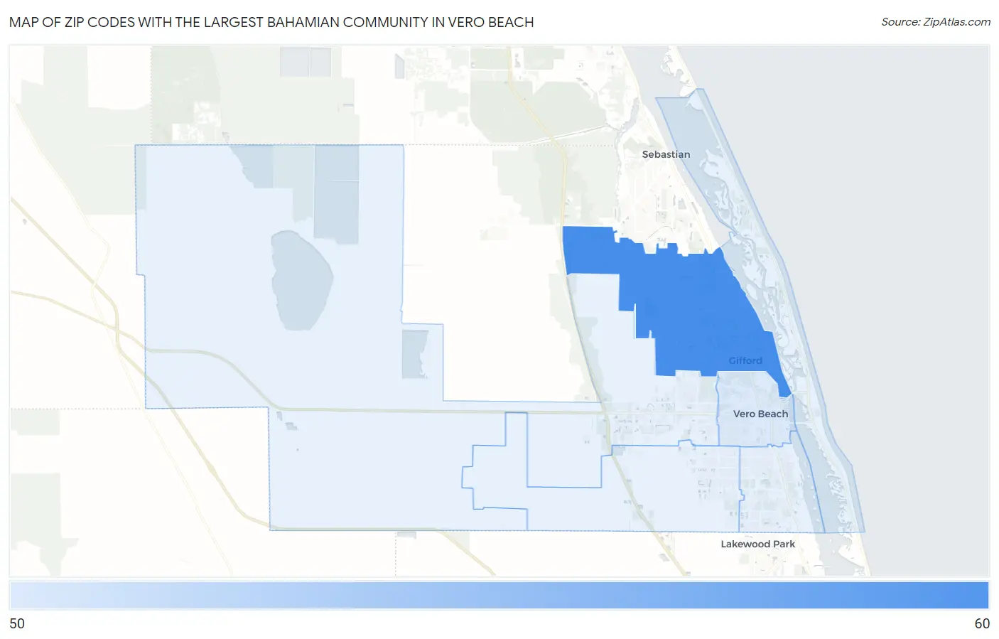 Zip Codes with the Largest Bahamian Community in Vero Beach Map