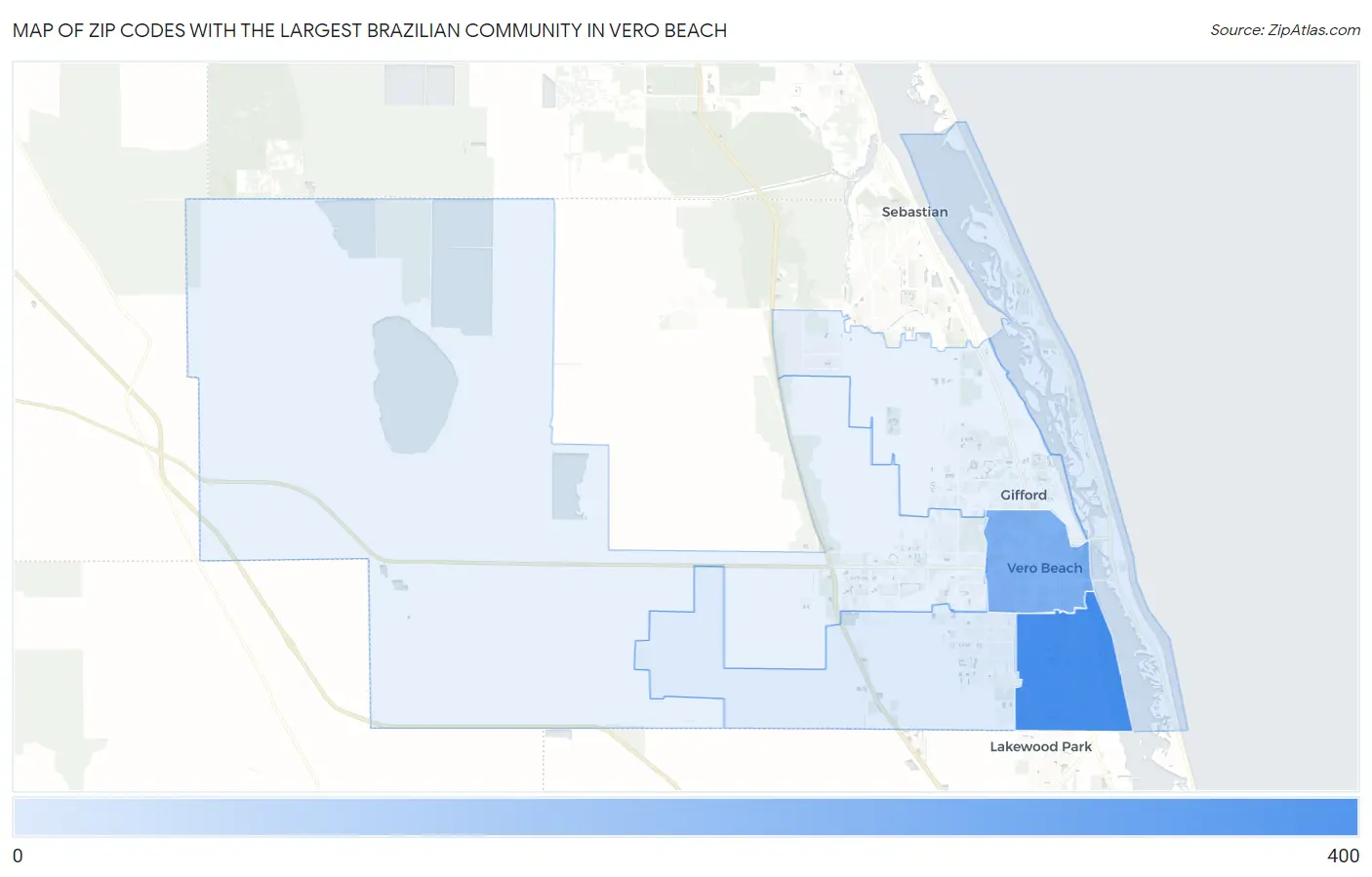 Zip Codes with the Largest Brazilian Community in Vero Beach Map