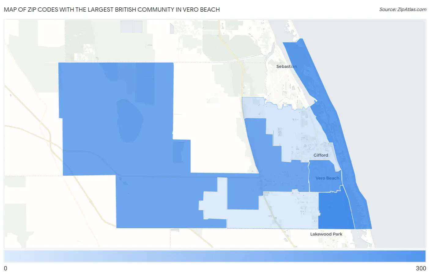 Zip Codes with the Largest British Community in Vero Beach Map