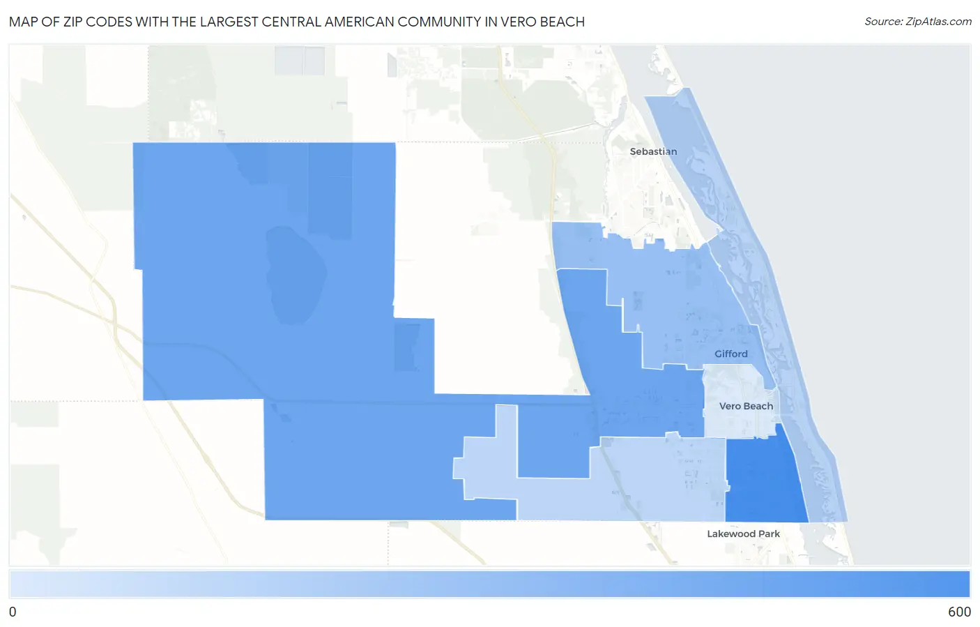 Zip Codes with the Largest Central American Community in Vero Beach Map