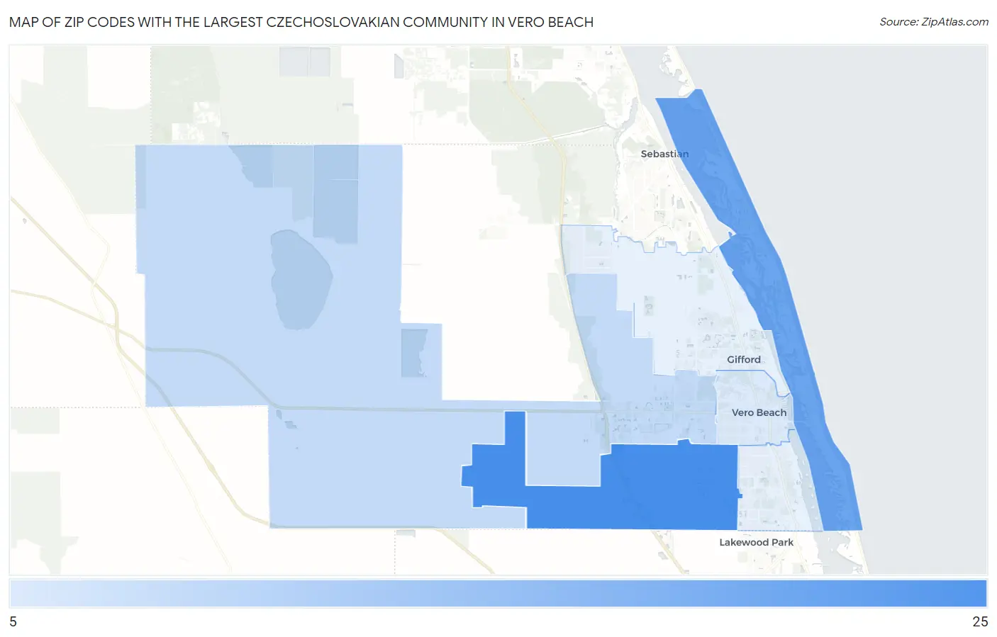 Zip Codes with the Largest Czechoslovakian Community in Vero Beach Map