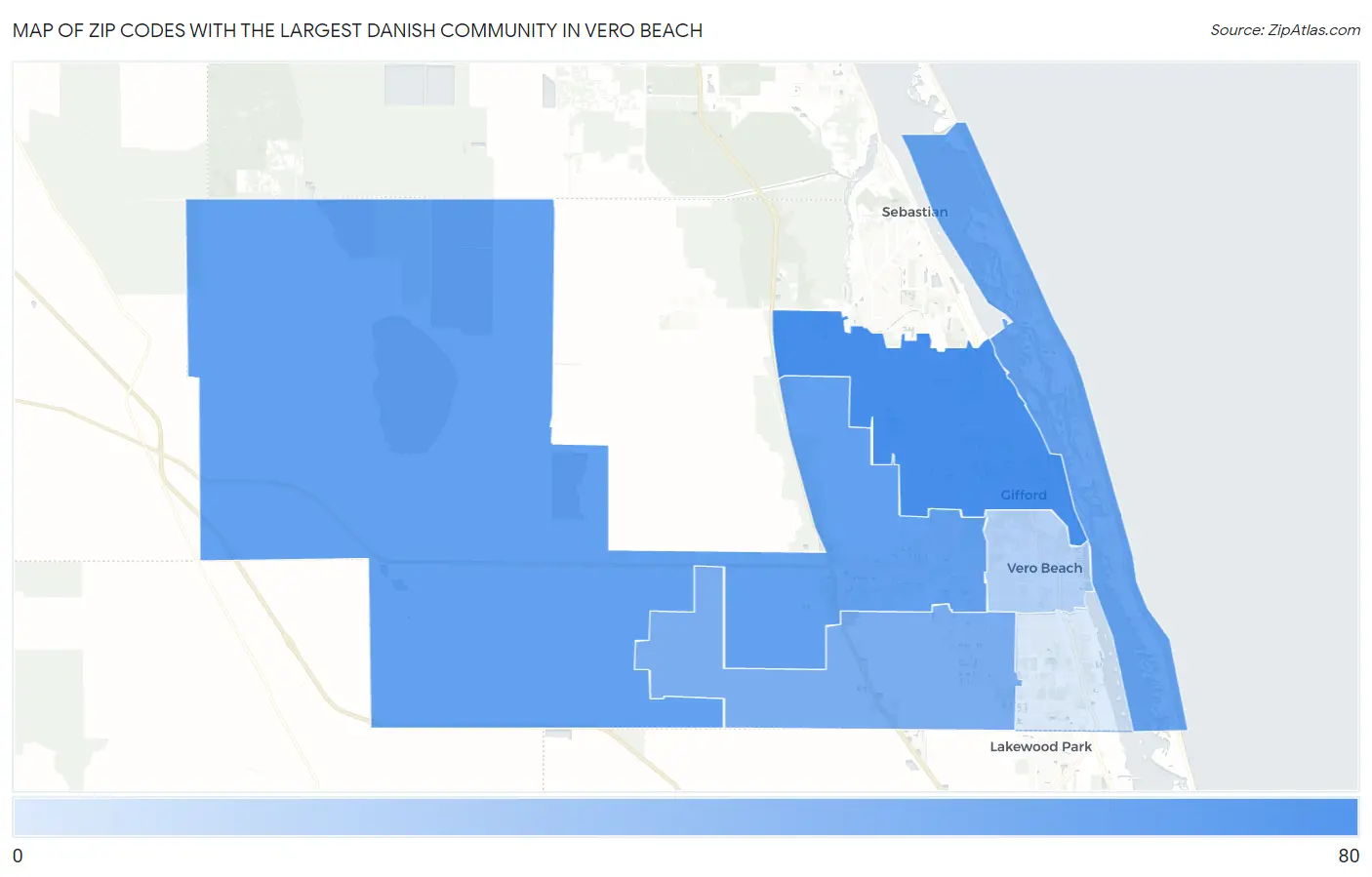 Zip Codes with the Largest Danish Community in Vero Beach Map