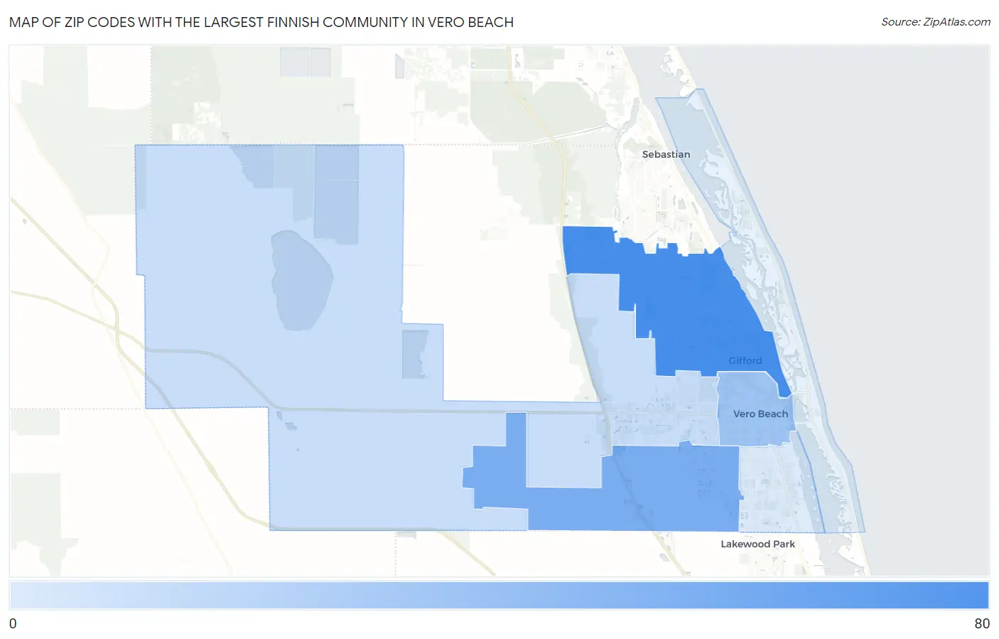 Zip Codes with the Largest Finnish Community in Vero Beach Map