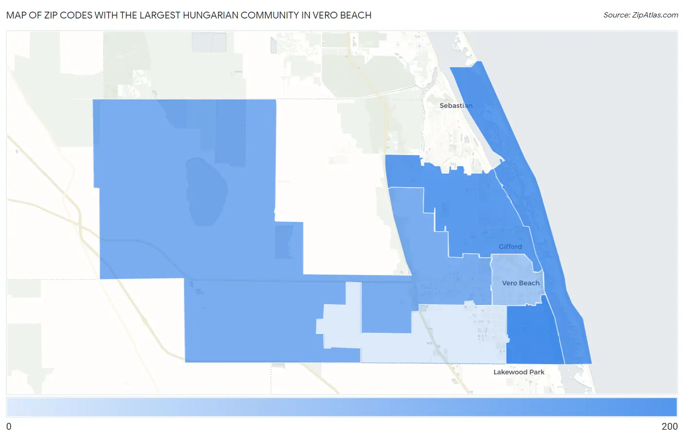 Zip Codes with the Largest Hungarian Community in Vero Beach Map