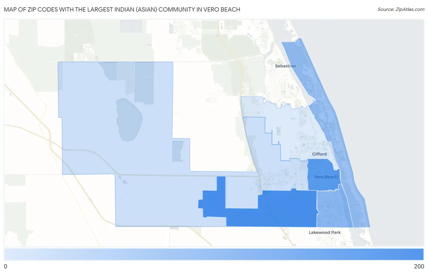 Zip Codes with the Largest Indian (Asian) Community in Vero Beach Map
