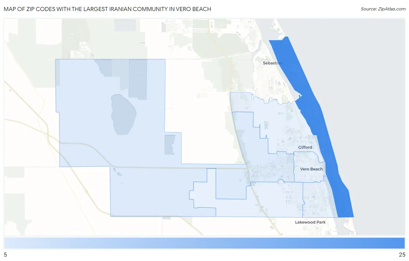 Zip Codes with the Largest Iranian Community in Vero Beach Map