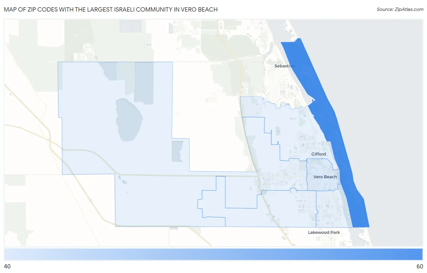 Zip Codes with the Largest Israeli Community in Vero Beach Map