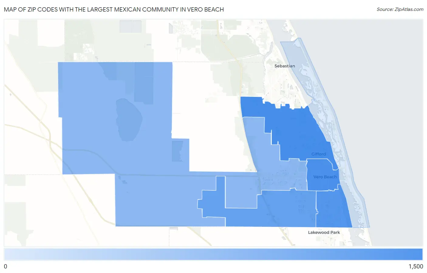 Zip Codes with the Largest Mexican Community in Vero Beach Map