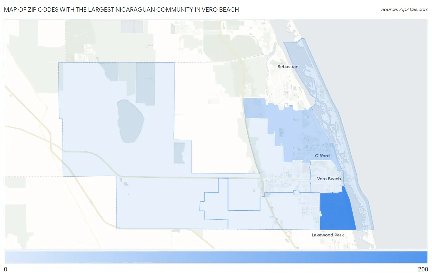Zip Codes with the Largest Nicaraguan Community in Vero Beach Map