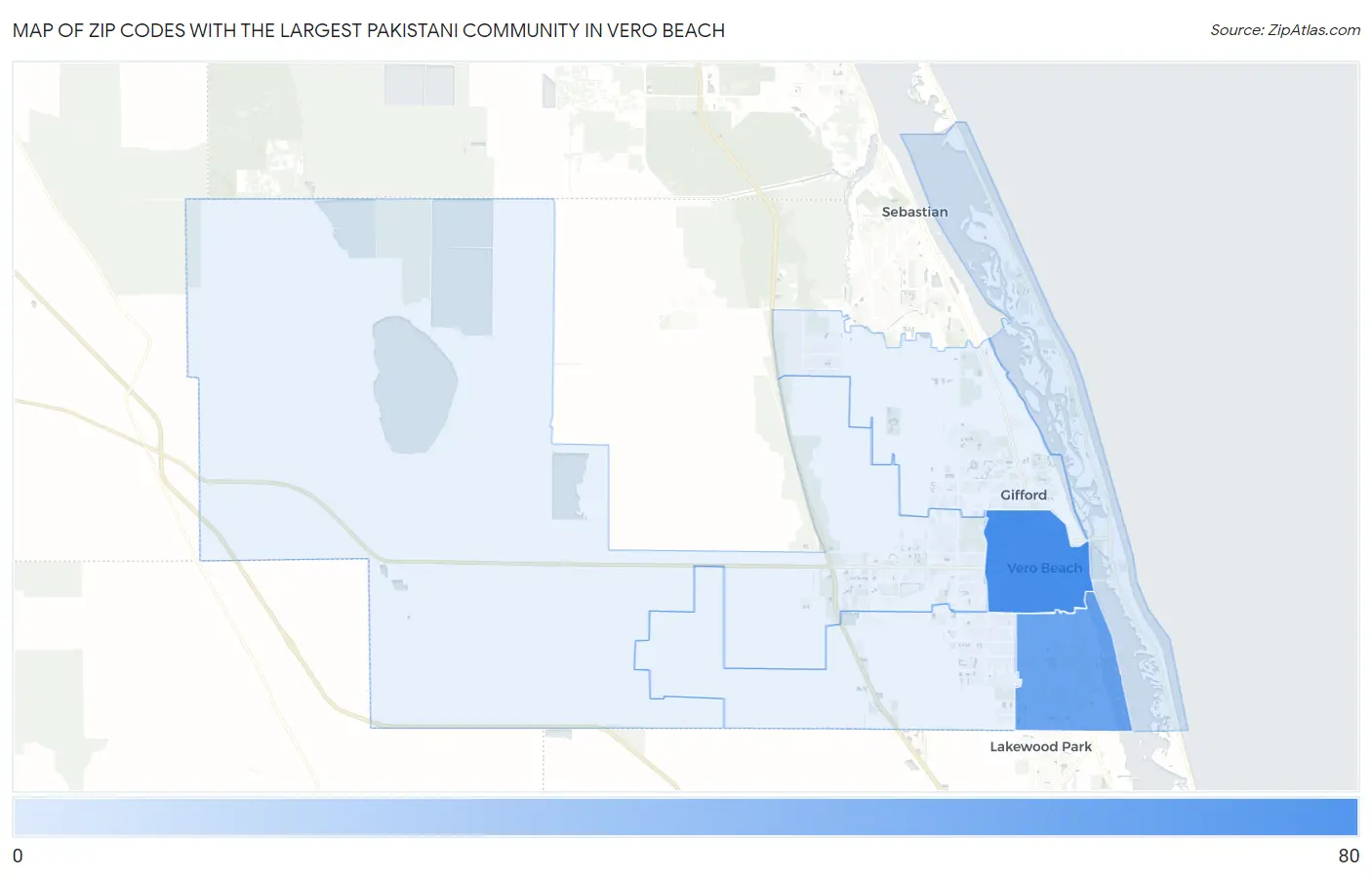 Zip Codes with the Largest Pakistani Community in Vero Beach Map