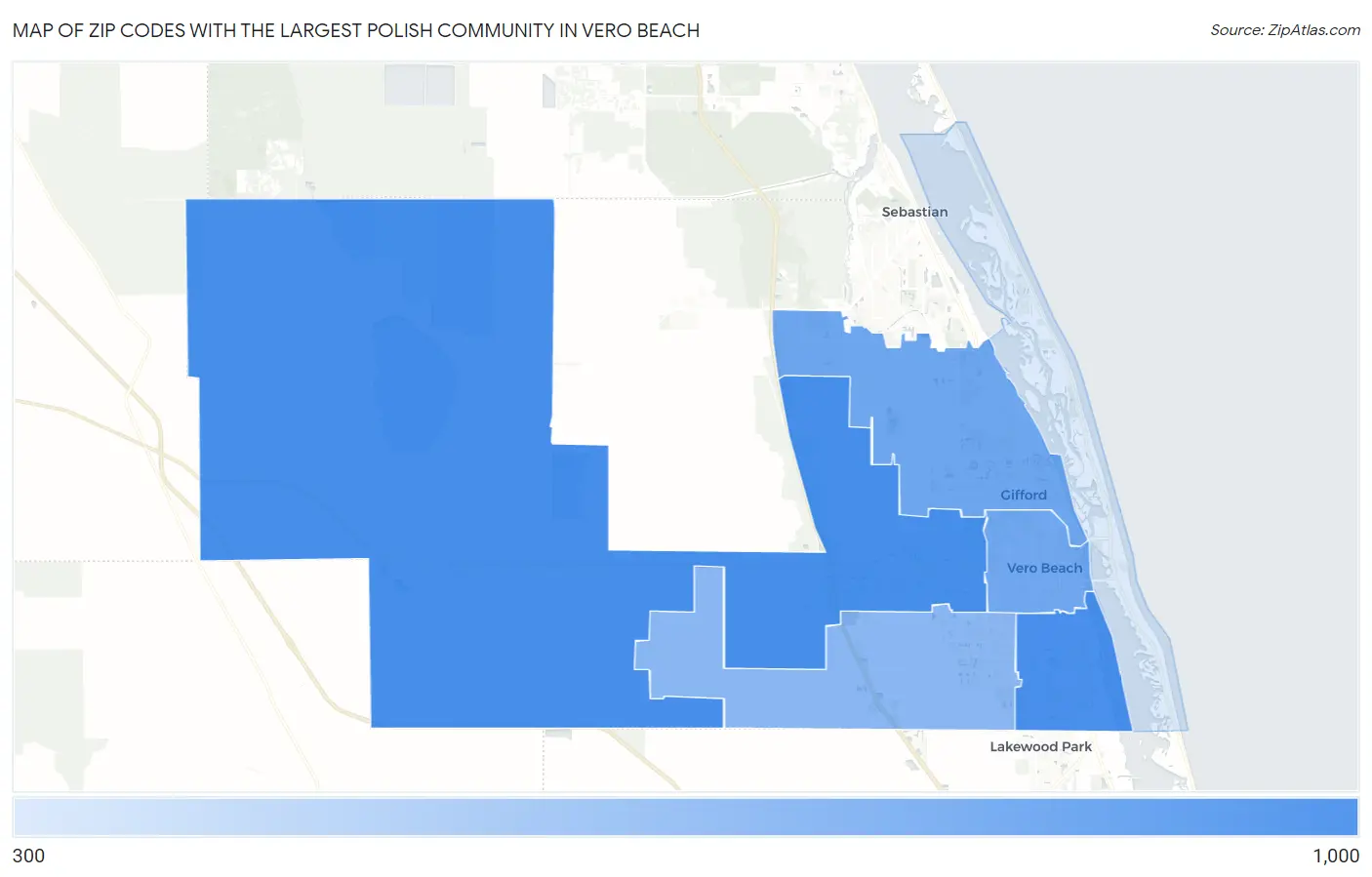 Zip Codes with the Largest Polish Community in Vero Beach Map