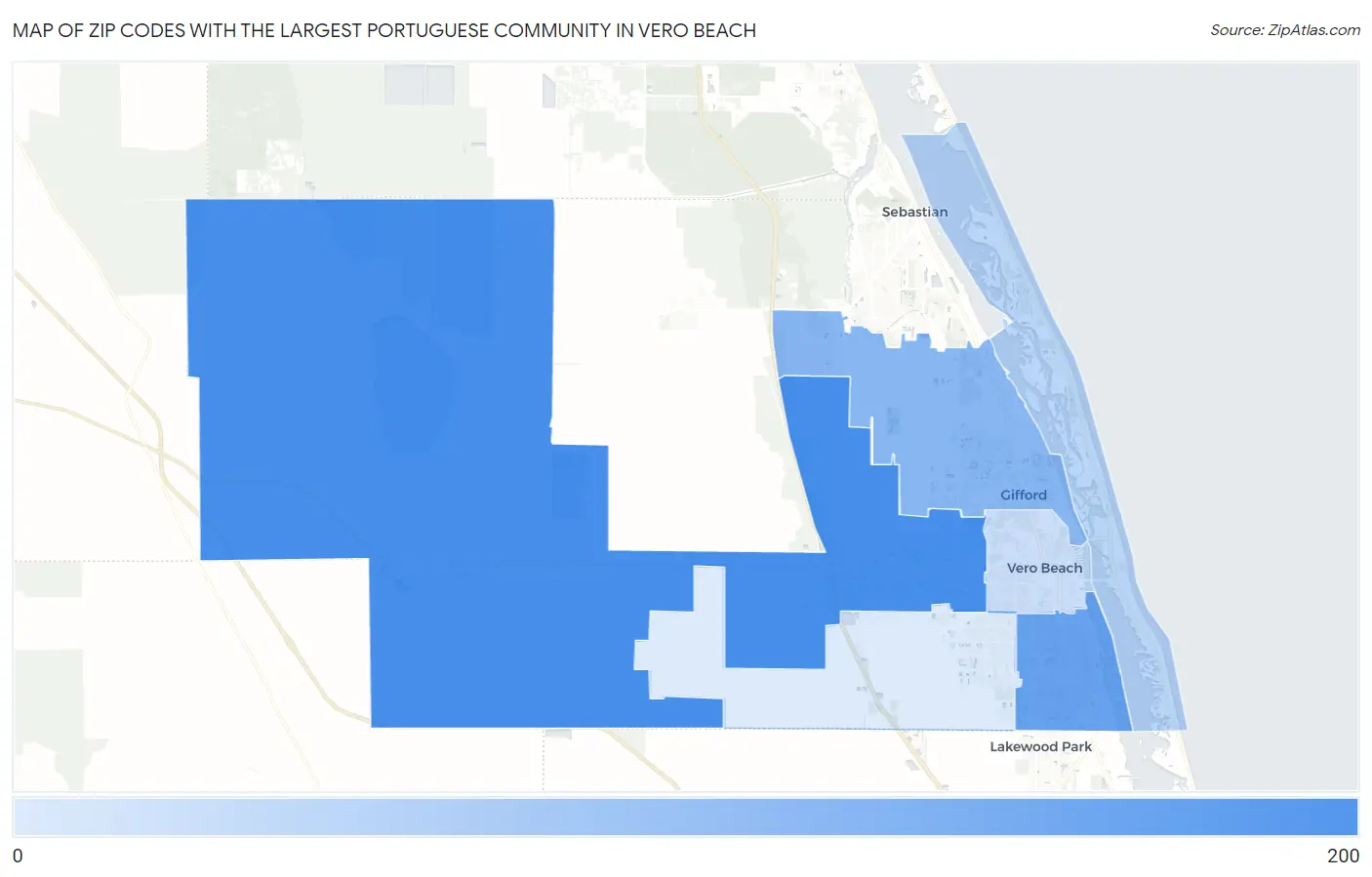 Zip Codes with the Largest Portuguese Community in Vero Beach Map