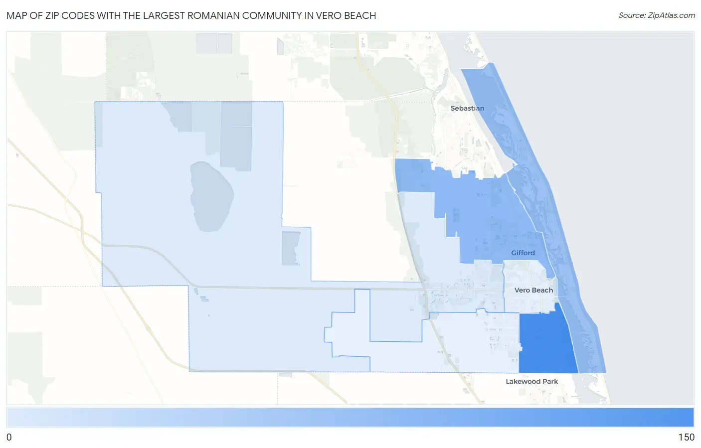 Zip Codes with the Largest Romanian Community in Vero Beach Map