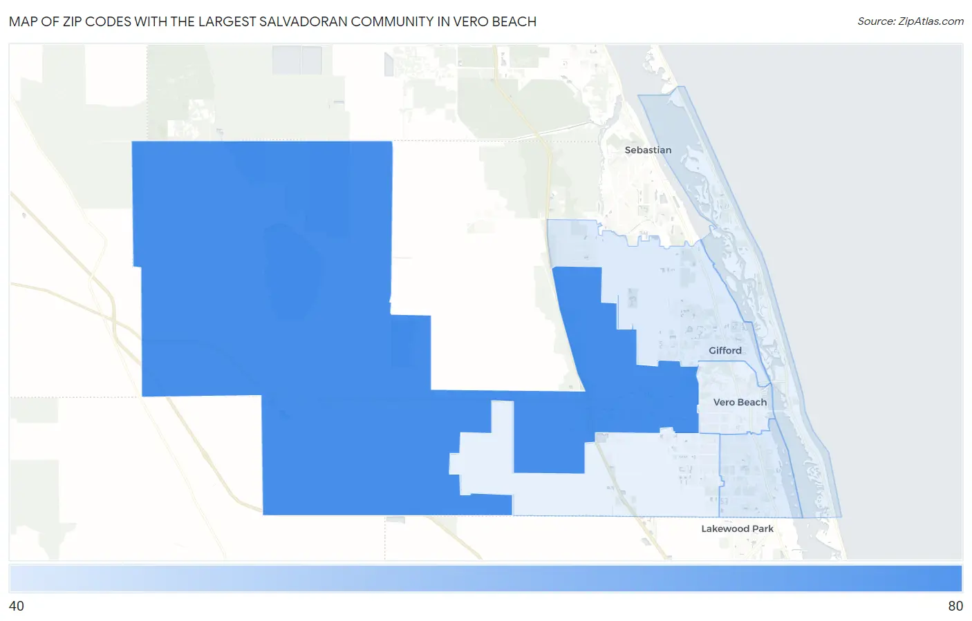 Zip Codes with the Largest Salvadoran Community in Vero Beach Map