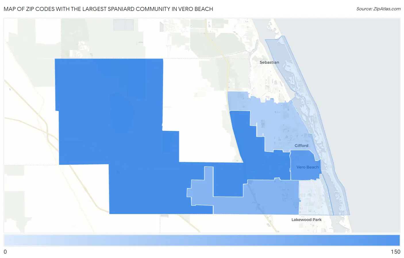 Zip Codes with the Largest Spaniard Community in Vero Beach Map