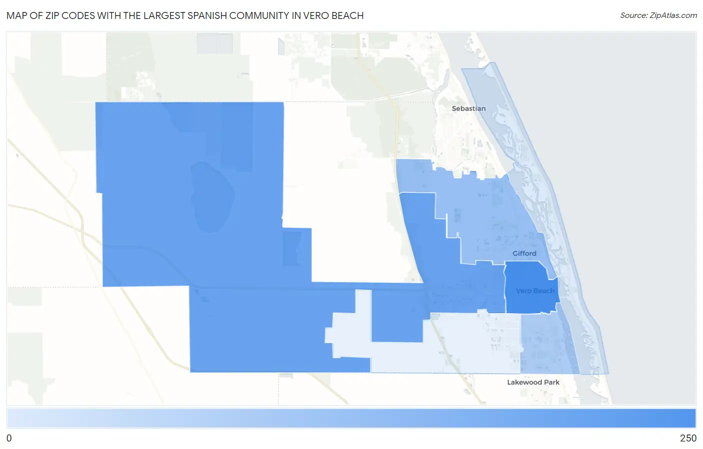 Zip Codes with the Largest Spanish Community in Vero Beach Map