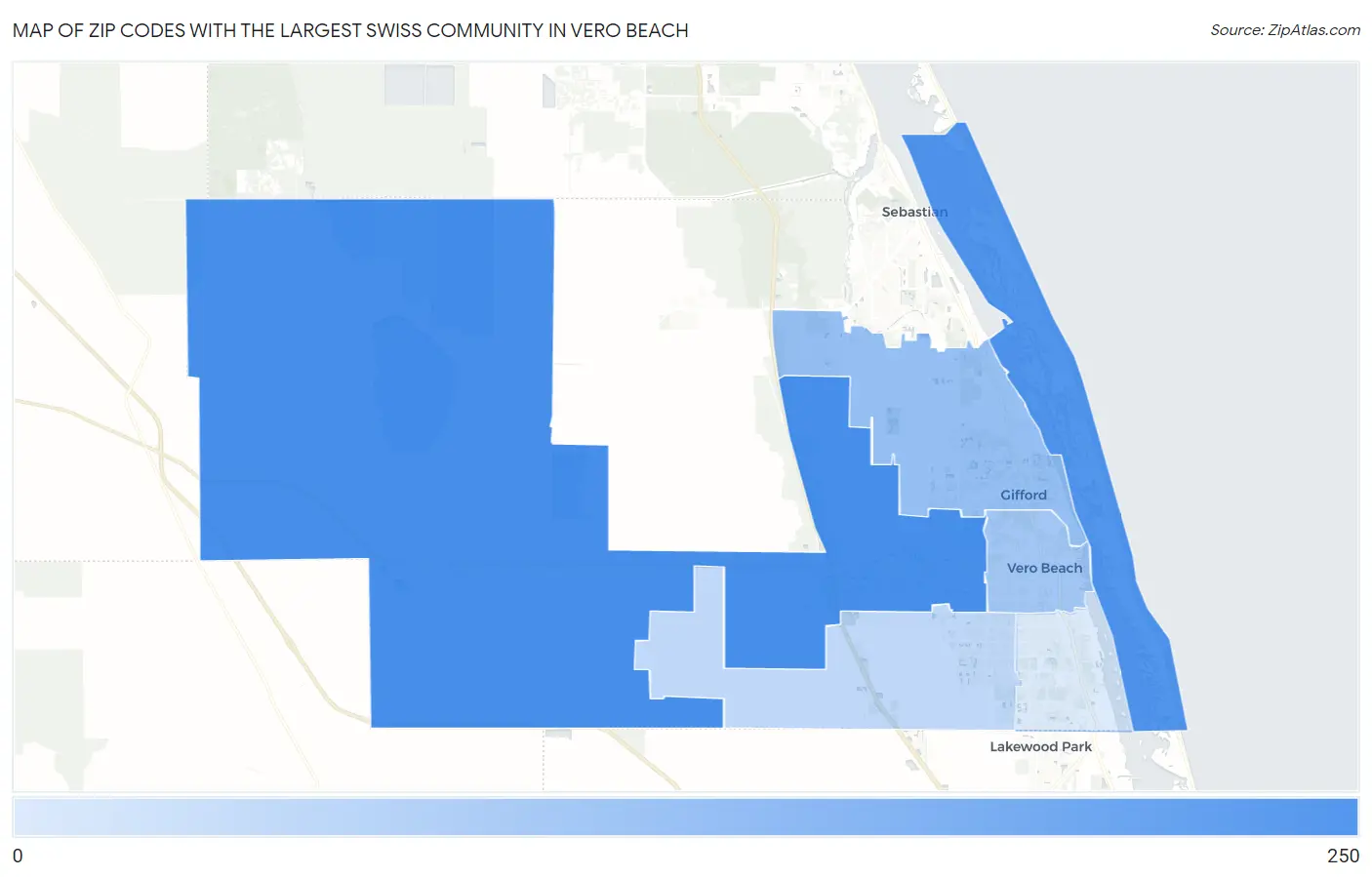 Zip Codes with the Largest Swiss Community in Vero Beach Map