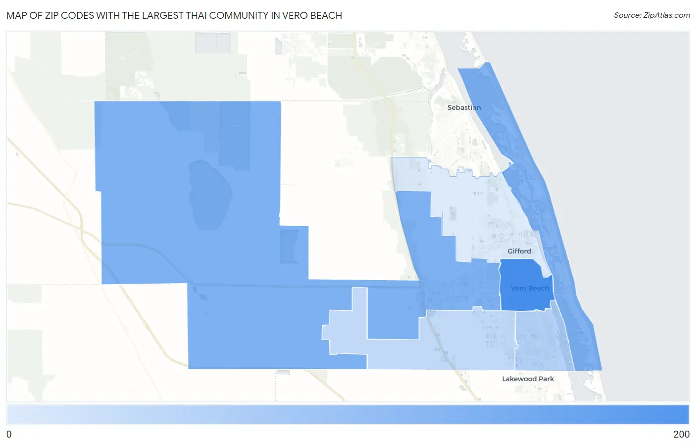 Zip Codes with the Largest Thai Community in Vero Beach Map