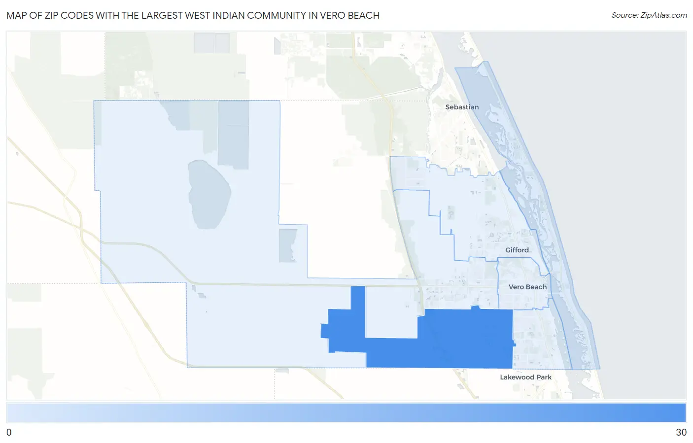 Zip Codes with the Largest West Indian Community in Vero Beach Map