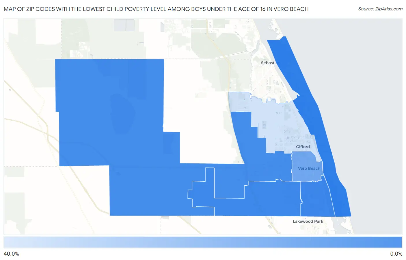 Zip Codes with the Lowest Child Poverty Level Among Boys Under the Age of 16 in Vero Beach Map