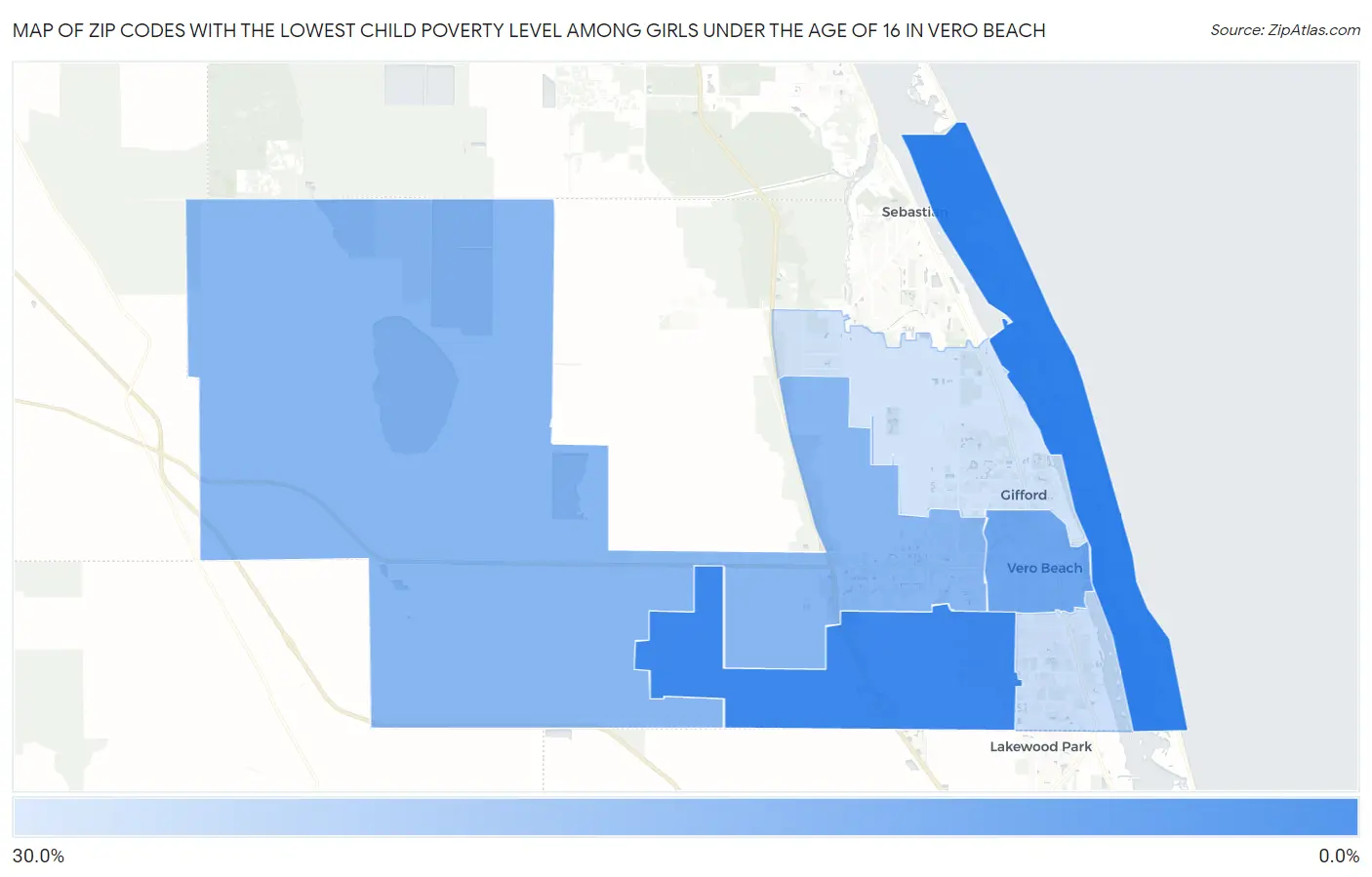 Zip Codes with the Lowest Child Poverty Level Among Girls Under the Age of 16 in Vero Beach Map