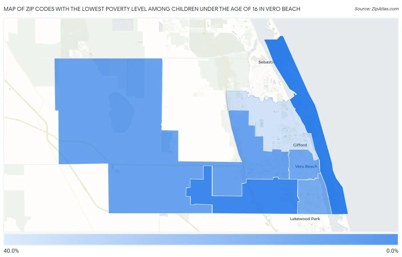 Zip Codes with the Lowest Poverty Level Among Children Under the Age of 16 in Vero Beach Map