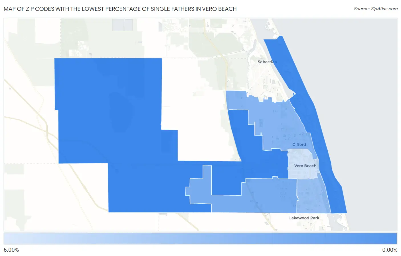 Zip Codes with the Lowest Percentage of Single Fathers in Vero Beach Map