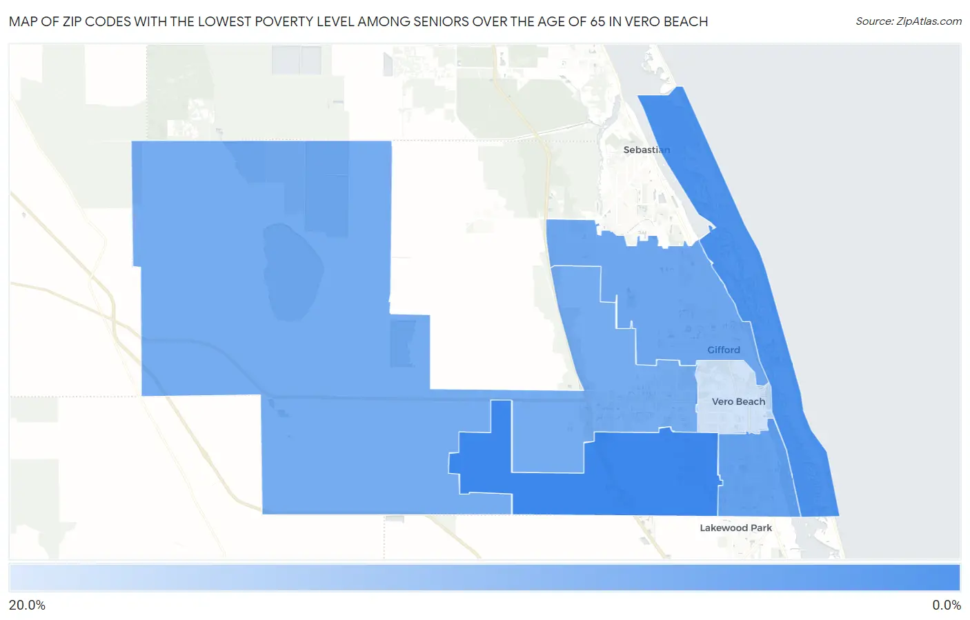 Zip Codes with the Lowest Poverty Level Among Seniors Over the Age of 65 in Vero Beach Map