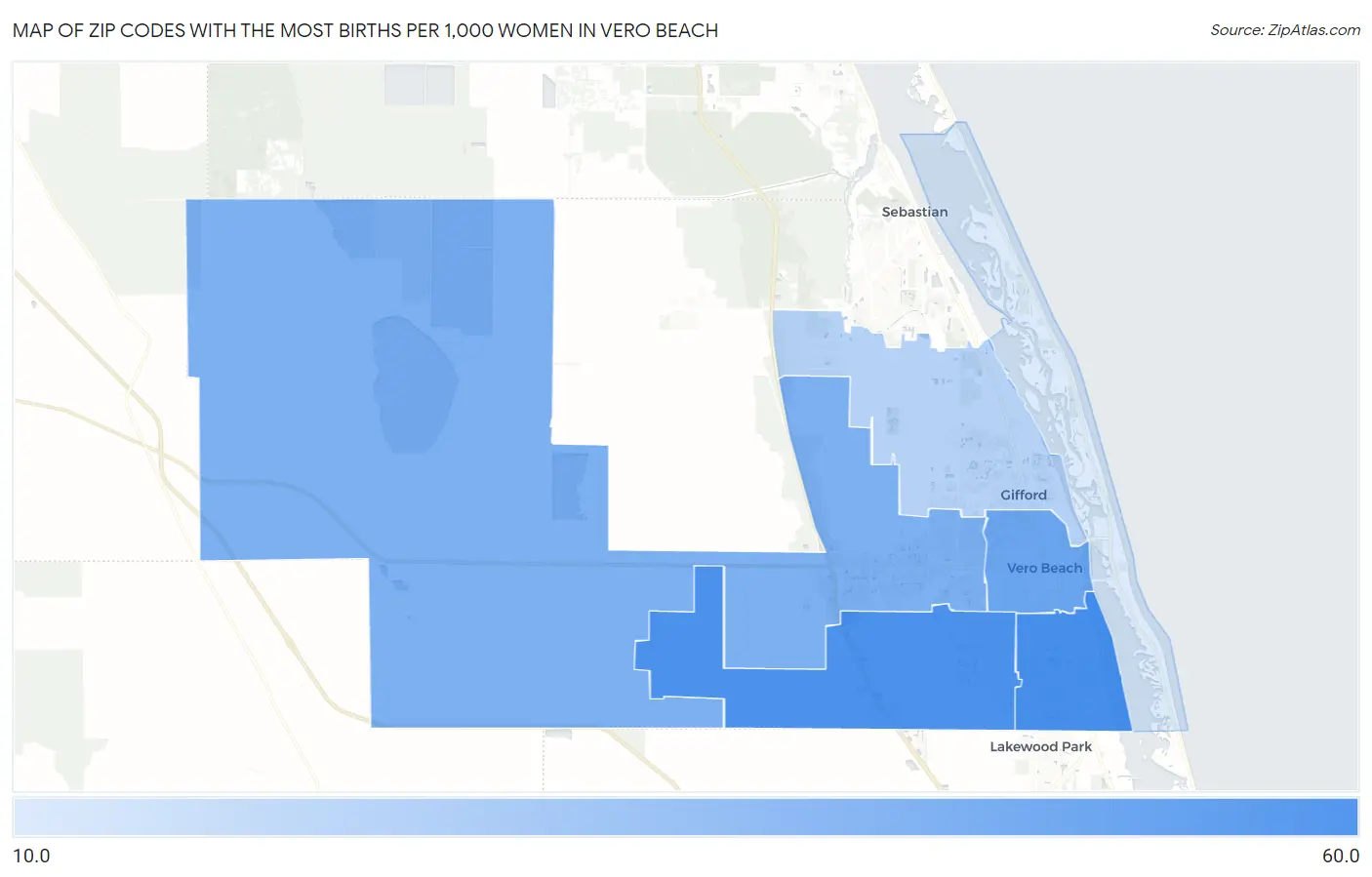 Zip Codes with the Most Births per 1,000 Women in Vero Beach Map