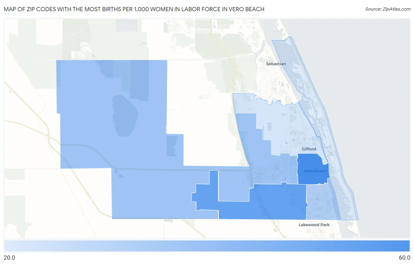 Zip Codes with the Most Births per 1,000 Women in Labor Force in Vero Beach Map